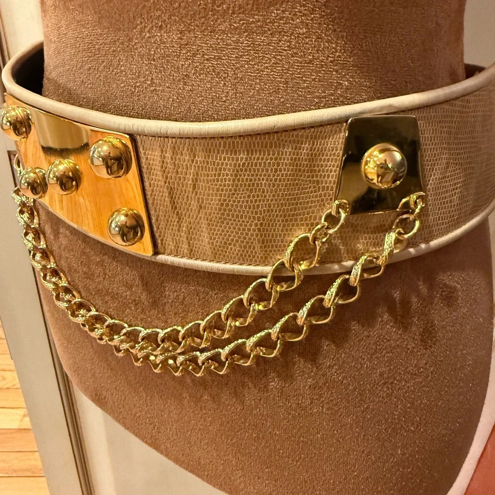 VTG Cache Gold Tan Chain Accent Belt Equestrian